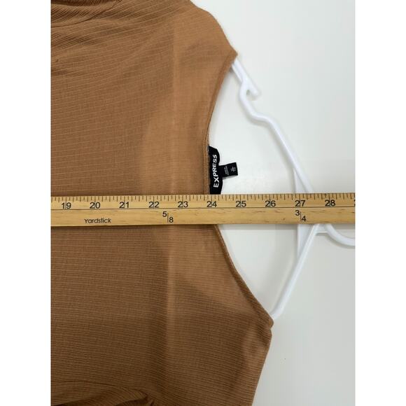 Express Womens Shirt Size XL Brown Ribbed LongSleeve Ruched Shoulder Lightweight - Picture 8 of 9